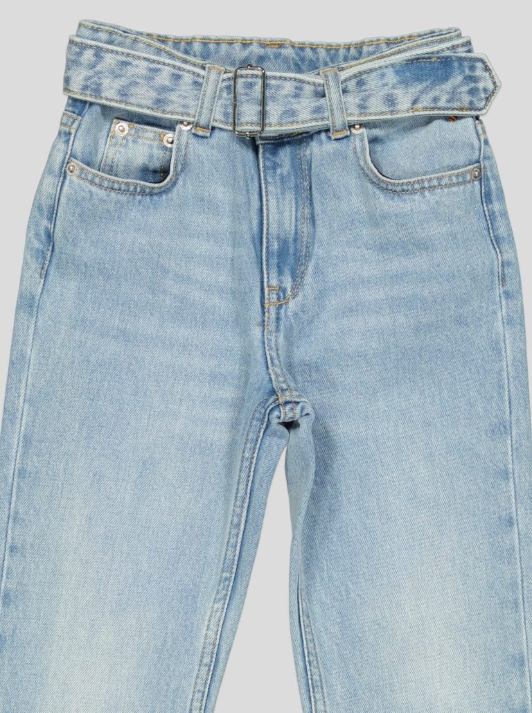 Jean taille haute délavé avec ceinture