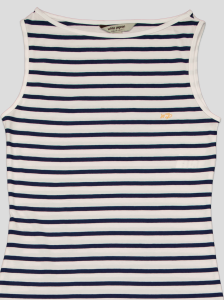 Robe Longue Femme Rayée Marinière – Sans Manches, Fente Latérale