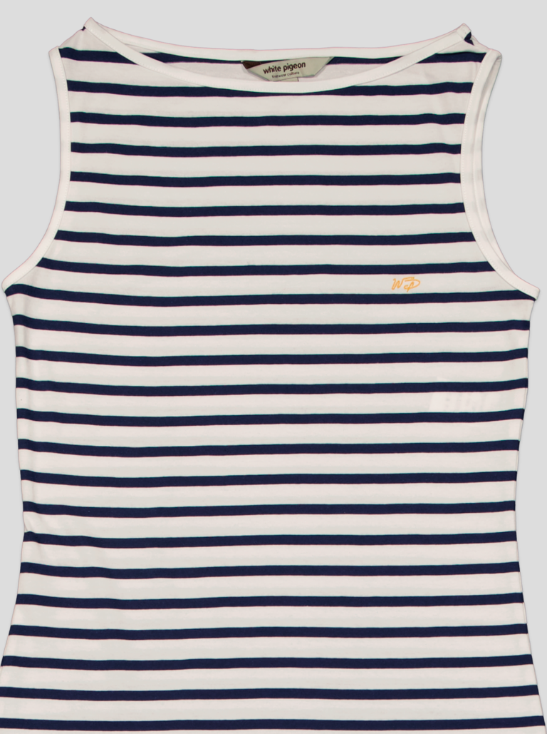 Robe Longue Femme Rayée Marinière – Sans Manches, Fente Latérale
