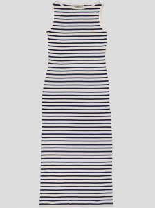 Robe Longue Femme Rayée Marinière – Sans Manches, Fente Latérale