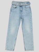 Jean taille haute délavé avec ceinture – Image 2