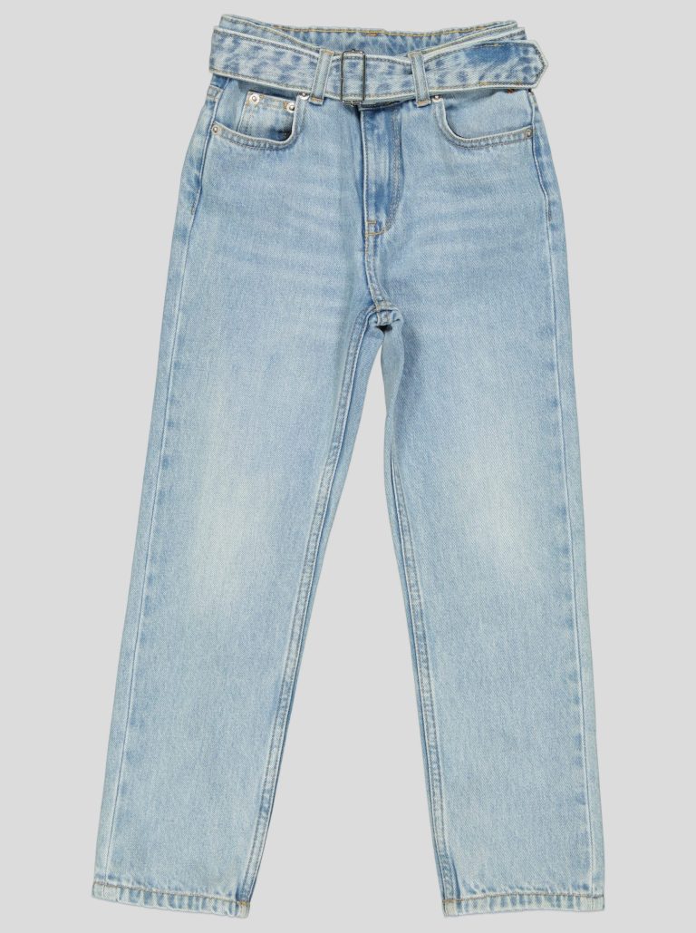 Jean taille haute délavé avec ceinture