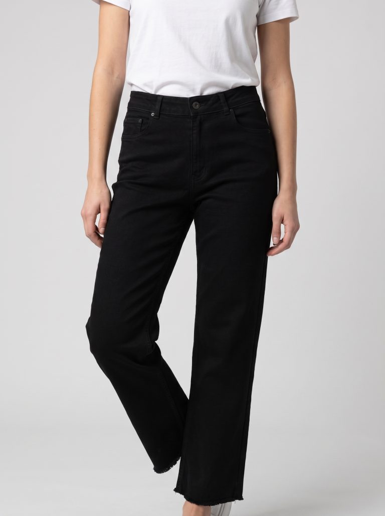 Jean droit taille haute bas brut