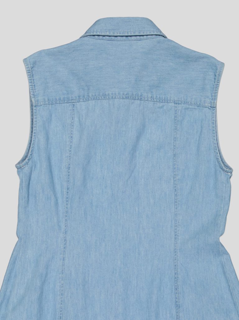 Robe Chemise Femme en Denim Léger – Sans Manches, Jupe à Plis