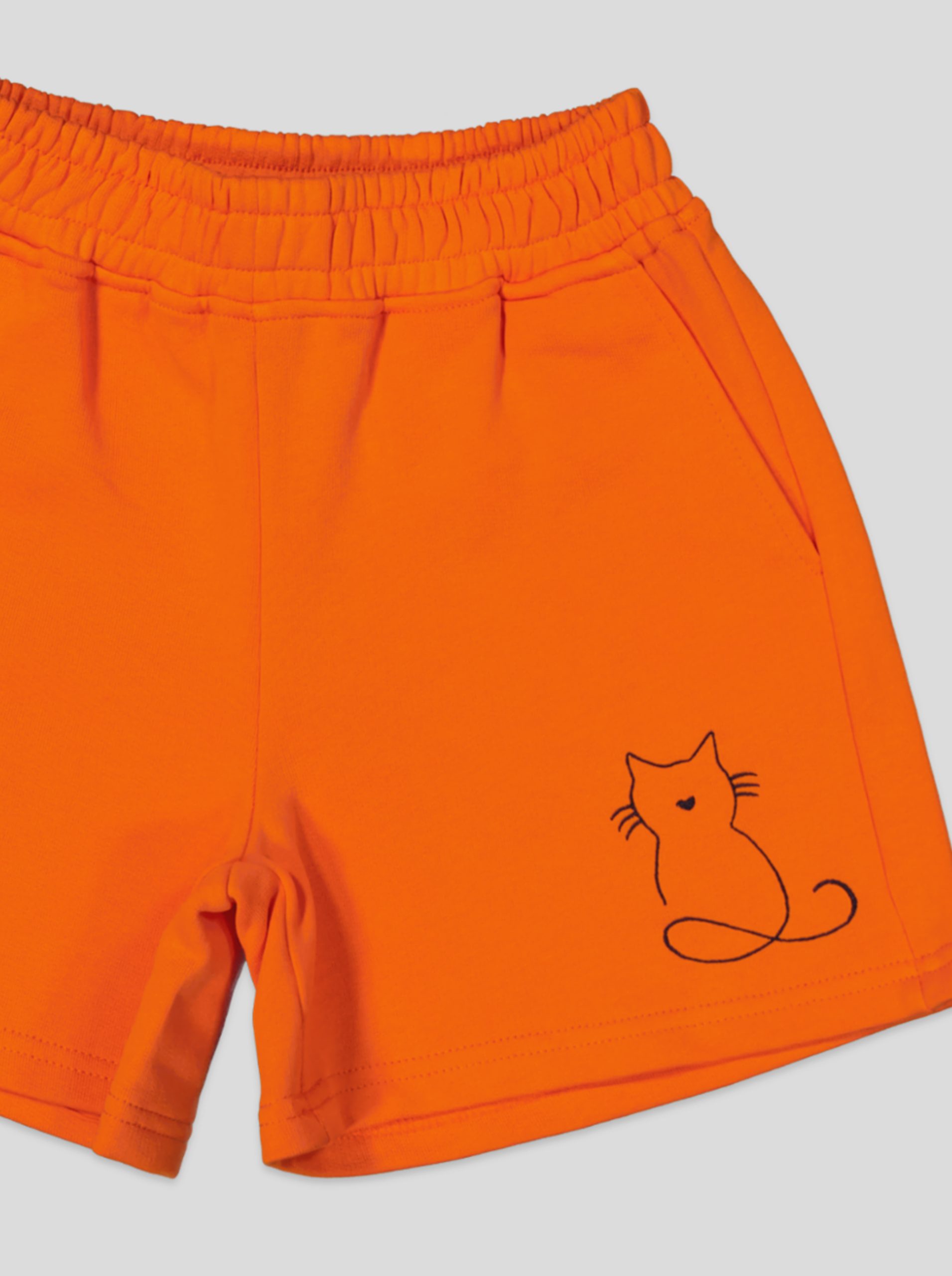 2 Ensemble Fillette T-shirt Chat Brodé & Short en Molleton – Image 3
