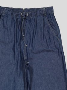 Pantalon Femme Large en Denim Léger – Taille Élastiquée & Cordon