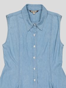 Robe Chemise Femme en Denim Léger – Sans Manches, Jupe à Plis