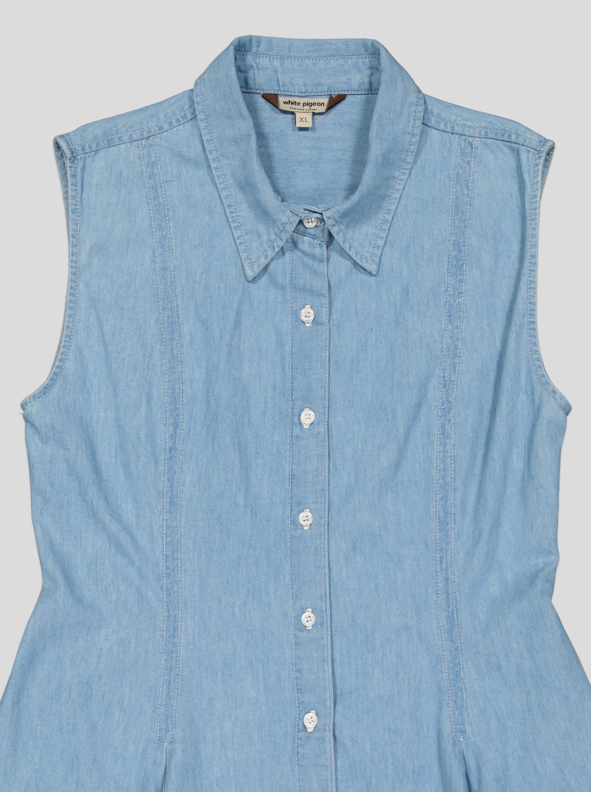 2 Robe Chemise Femme en Denim Léger – Sans Manches, Jupe à Plis – Image 3
