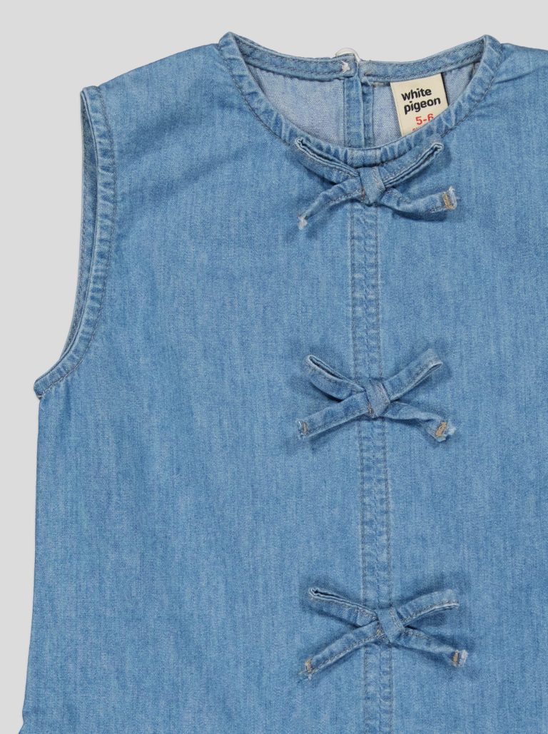 Ensemble Fillette 2 Pièces en Jean - Haut à Nœuds & Pantalon Large