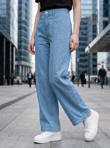Jean Femme Large Taille Haute – Denim Léger Bleu Clair Délavé