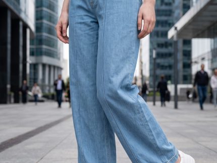 Jean Femme Large Taille Haute – Denim Léger Bleu Clair Délavé