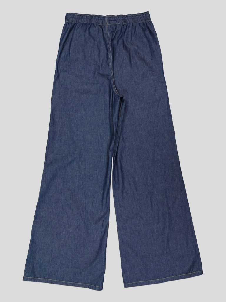 Pantalon Femme Large en Denim Léger – Taille Élastiquée & Cordon