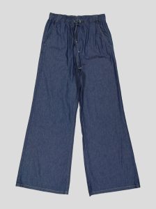 Pantalon Femme Large en Denim Léger – Taille Élastiquée & Cordon