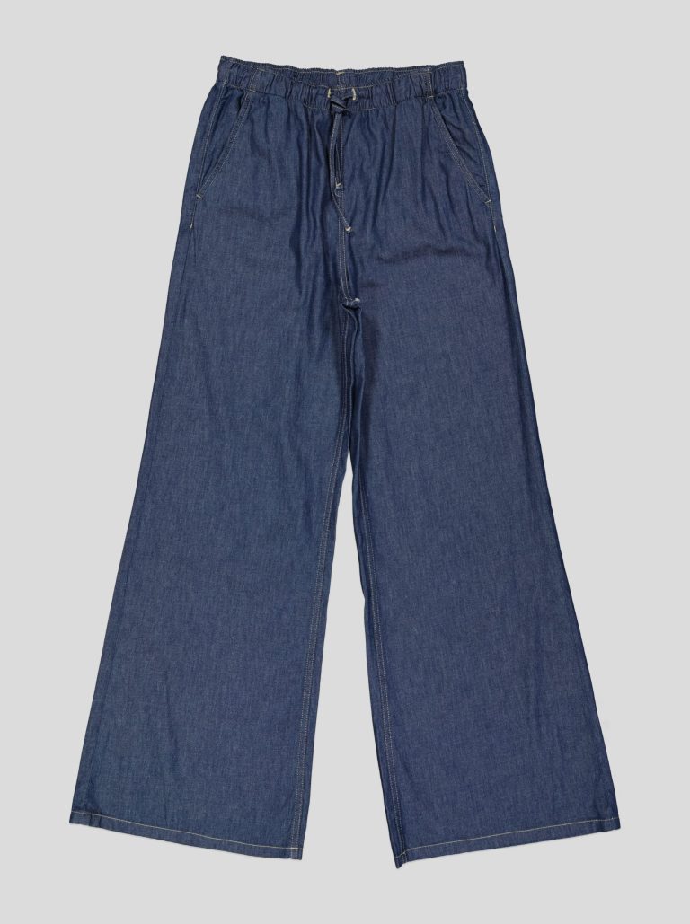 Pantalon Femme Large en Denim Léger – Taille Élastiquée & Cordon