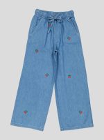 Pantalon Fillette Large en Jean Brodé Cerises – Image 5