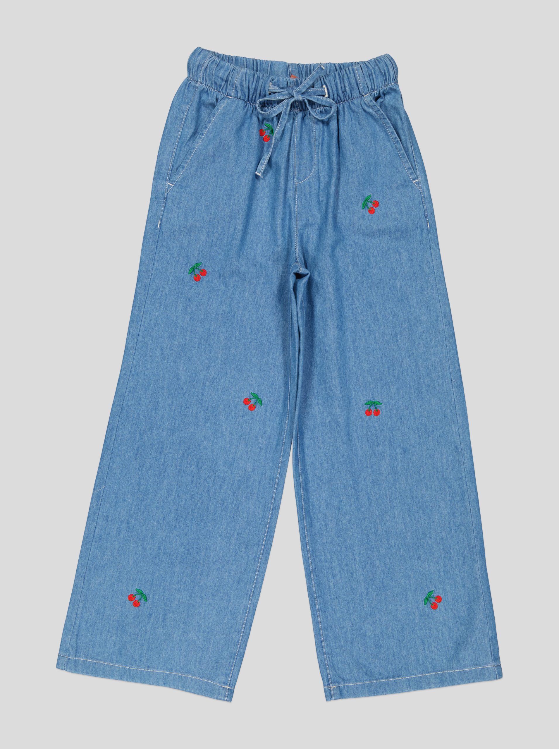 PJFAI0041_WP+2_WP Pantalon Fillette Large en Jean Brodé Cerises – Image 5