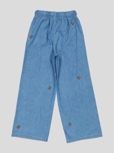 Pantalon Fillette Large en Jean Brodé Cerises