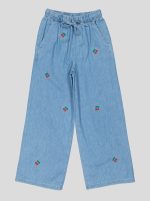 Pantalon Fillette Large en Jean Brodé Cerises – Image 2