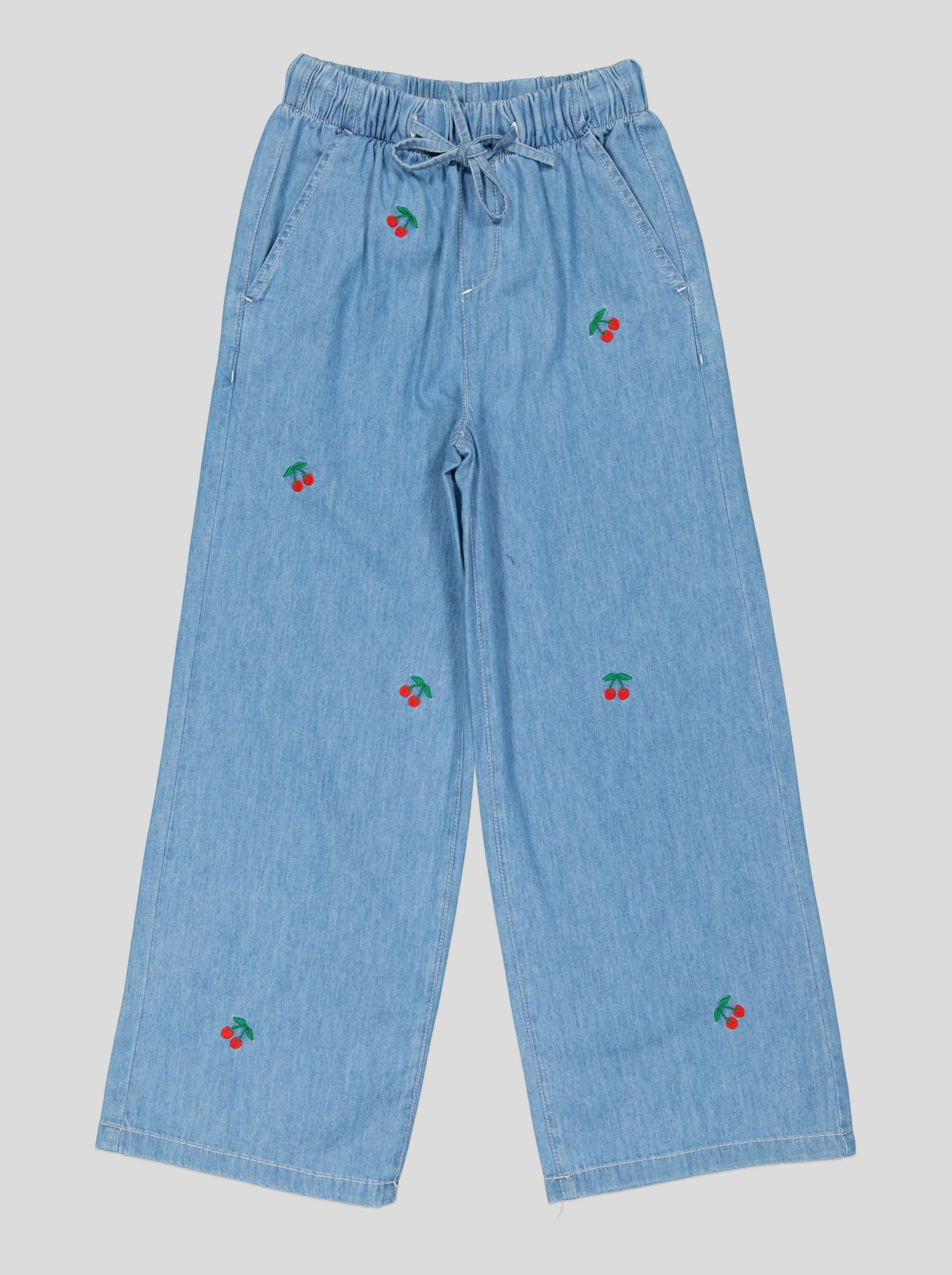 PJFAI0041_WP_WP Pantalon Fillette Large en Jean Brodé Cerises – Image 2