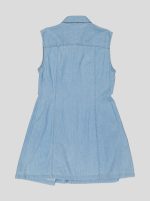 Robe Chemise Femme en Denim Léger – Sans Manches, Jupe à Plis – Image 4