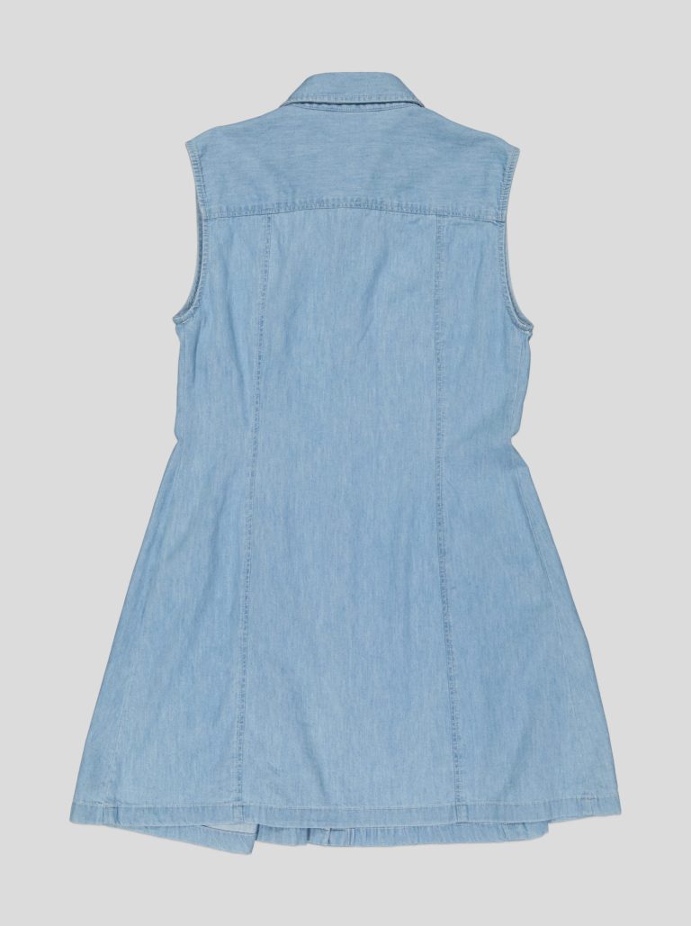 Robe Chemise Femme en Denim Léger – Sans Manches, Jupe à Plis