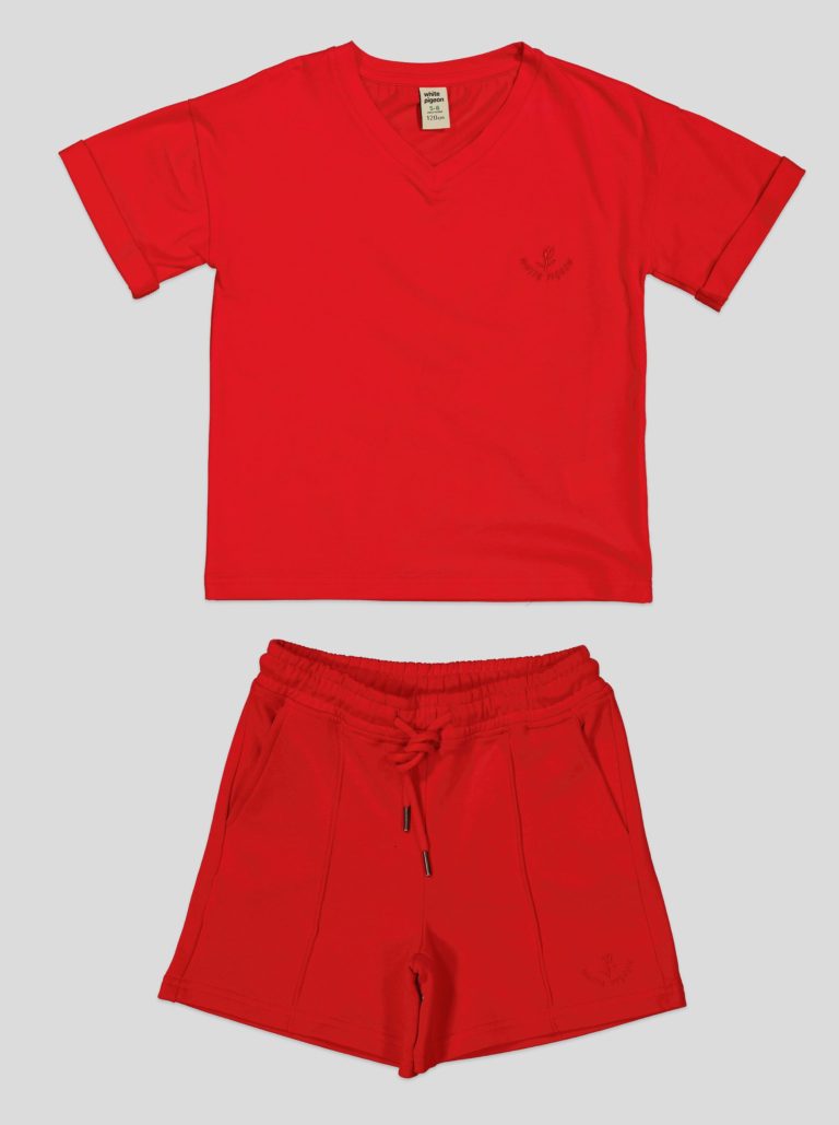 Ensemble Fillette T-shirt Col V & Short en Molleton