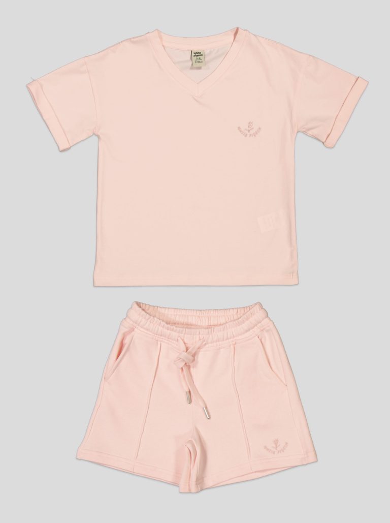 Ensemble Fillette T-shirt Col V & Short en Molleton