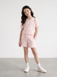 Ensemble Fillette T-shirt Col V & Short en Molleton