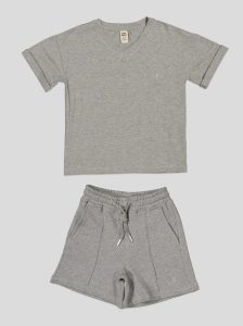 Ensemble Fillette T-shirt Col V & Short en Molleton