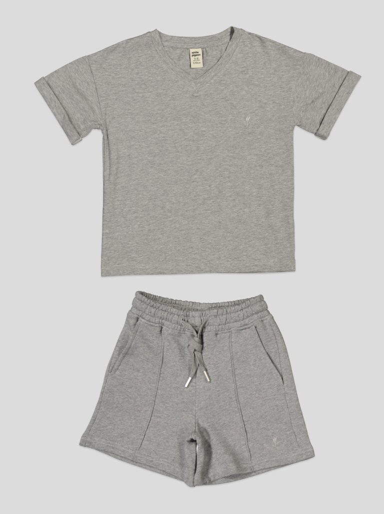 Ensemble Fillette T-shirt Col V & Short en Molleton