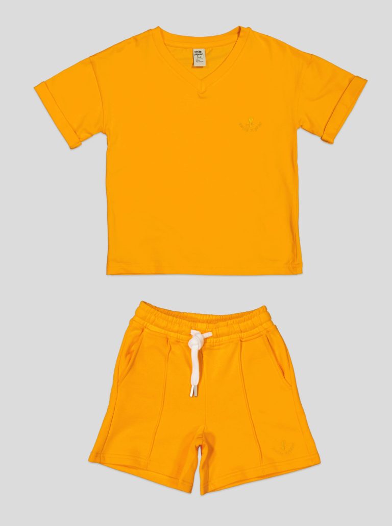 Ensemble Fillette T-shirt Col V & Short en Molleton