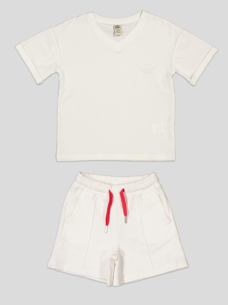 Ensemble Fillette T-shirt Col V & Short en Molleton