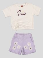 Ensemble Fillette T-shirt "Smile" à Coulisse & Short Fleuri – Image 2