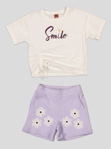 Ensemble Fillette T-shirt "Smile" à Coulisse & Short Fleuri