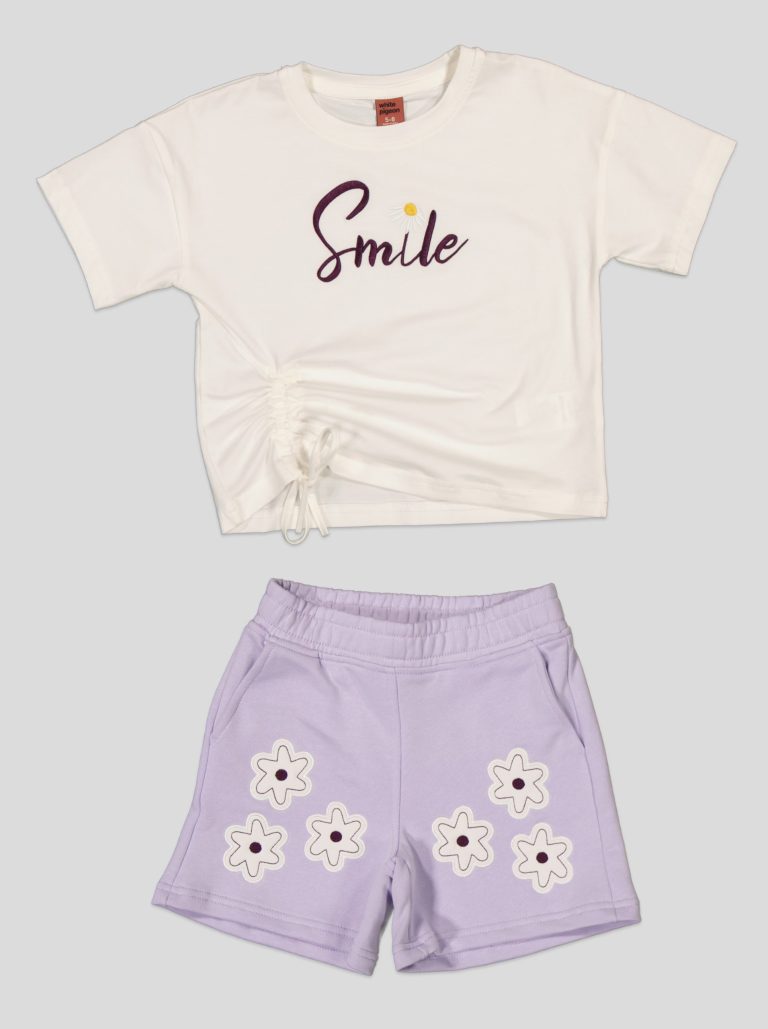 Ensemble Fillette T-shirt "Smile" à Coulisse & Short Fleuri