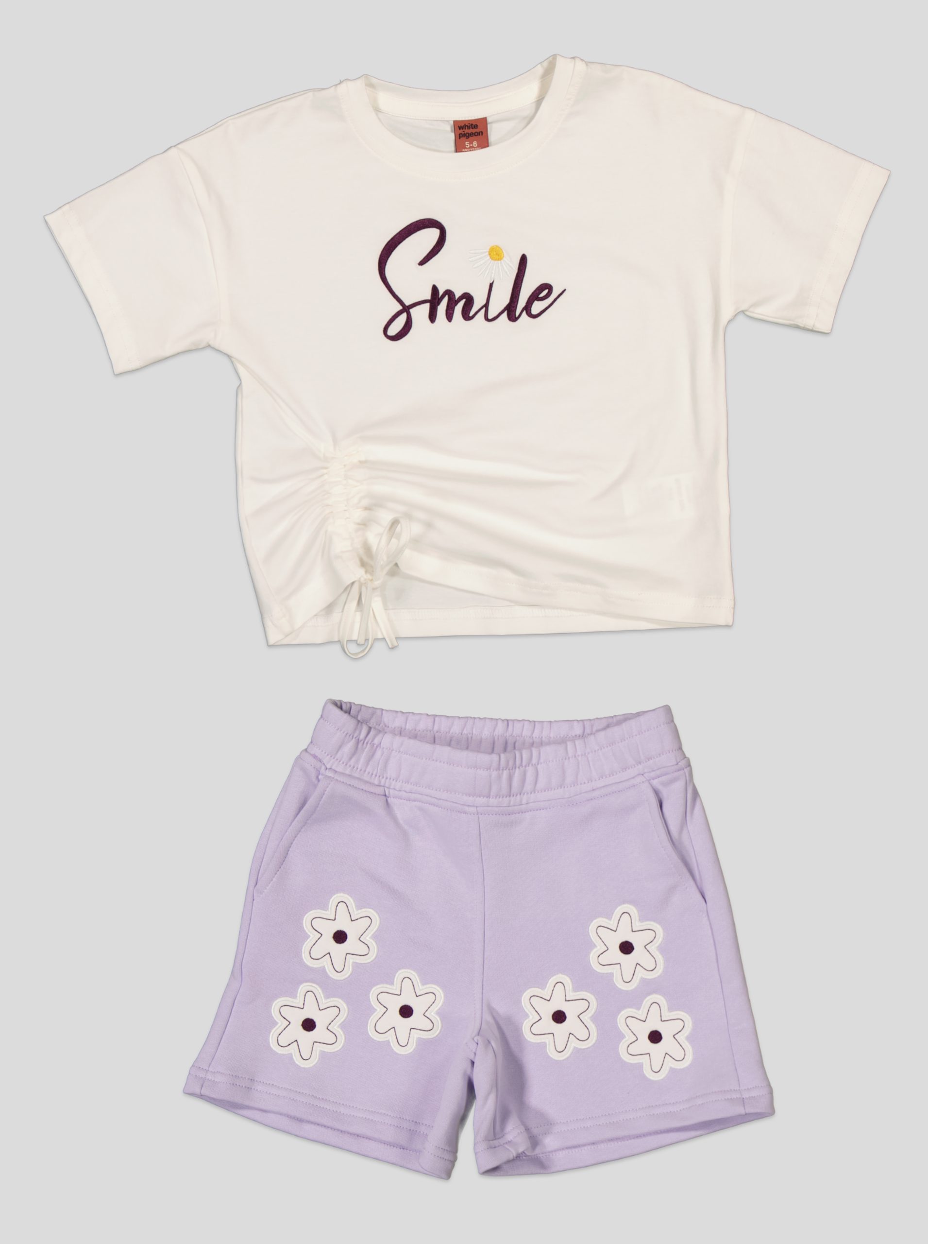 SETFI001_WP+2_WP Ensemble Fillette T-shirt "Smile" à Coulisse & Short Fleuri – Image 2