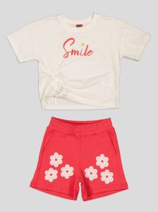 Ensemble Fillette T-shirt "Smile" à Coulisse & Short Fleuri