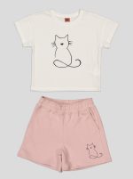 Ensemble Fillette T-shirt Chat Brodé & Short en Molleton – Image 6