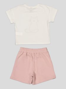 Ensemble Fillette T-shirt Chat Brodé & Short en Molleton