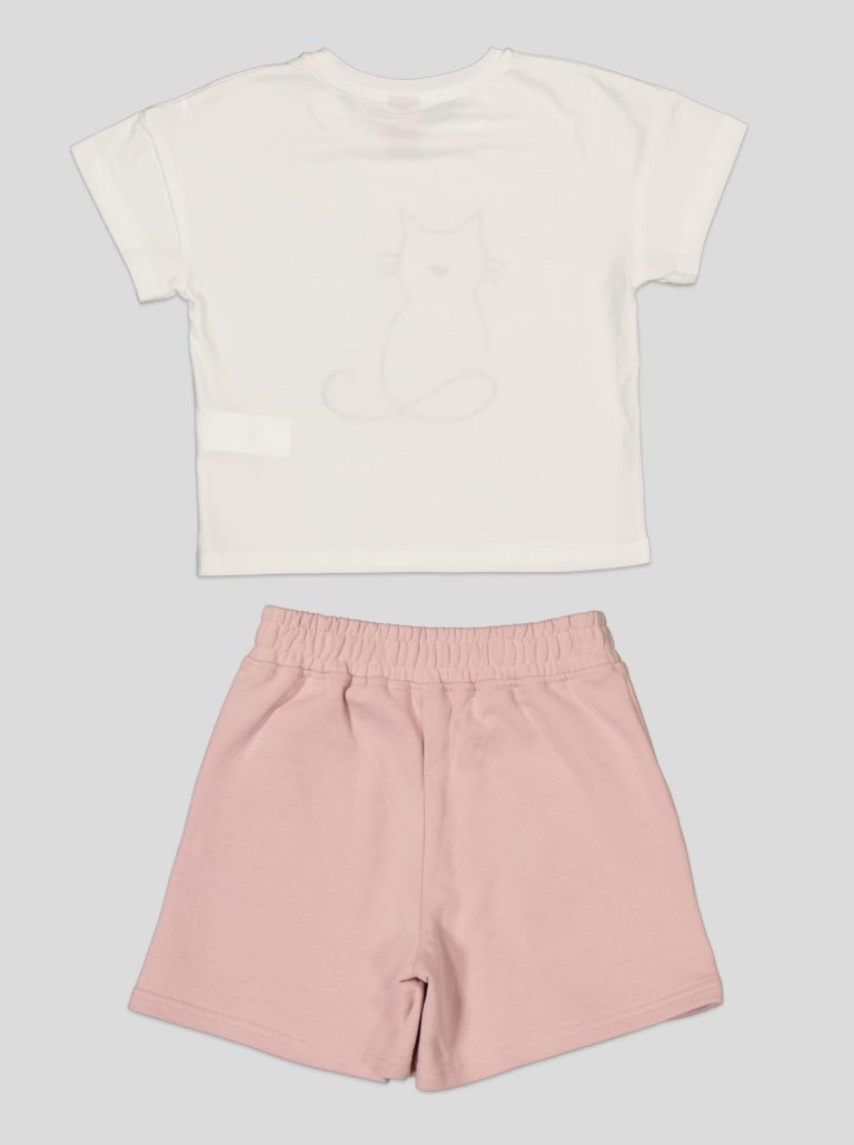 Ensemble Fillette T-shirt Chat Brodé & Short en Molleton