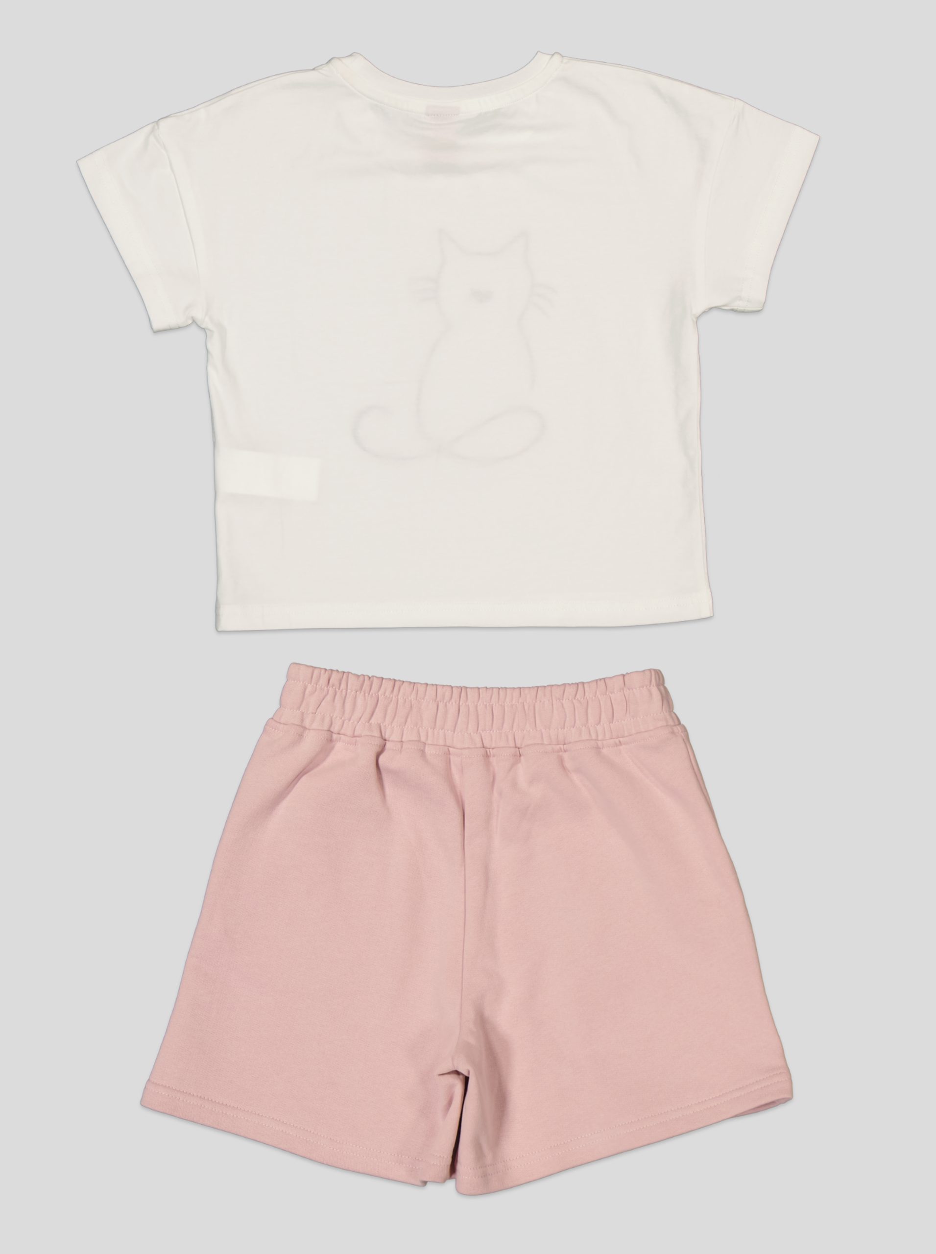 SETIH005_WP+2_WP Ensemble Fillette T-shirt Chat Brodé & Short en Molleton – Image 9