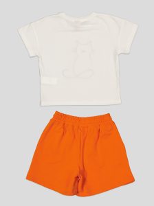 Ensemble Fillette T-shirt Chat Brodé & Short en Molleton