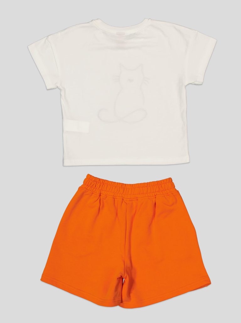 Ensemble Fillette T-shirt Chat Brodé & Short en Molleton