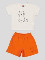 Ensemble Fillette T-shirt Chat Brodé & Short en Molleton – Image 2
