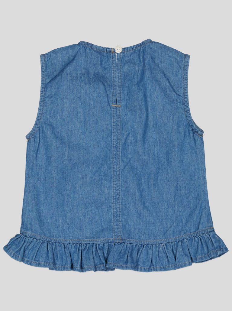 Ensemble Fillette 2 Pièces en Jean - Haut à Nœuds & Pantalon Large