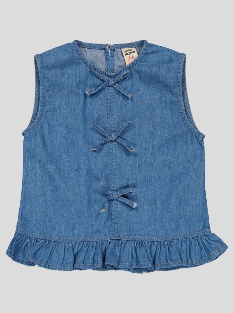 Ensemble Fillette 2 Pièces en Jean - Haut à Nœuds & Pantalon Large