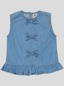 Ensemble Fillette 2 Pièces en Jean - Haut à Nœuds & Pantalon Large