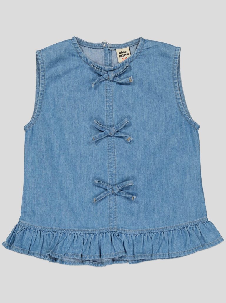 Ensemble Fillette 2 Pièces en Jean - Haut à Nœuds & Pantalon Large