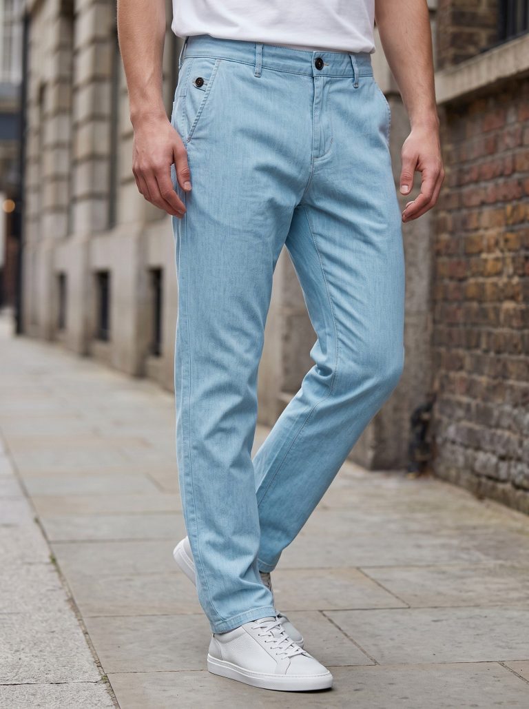 Pantalon Homme en Jean Léger - Coupe Droite White Pigeon